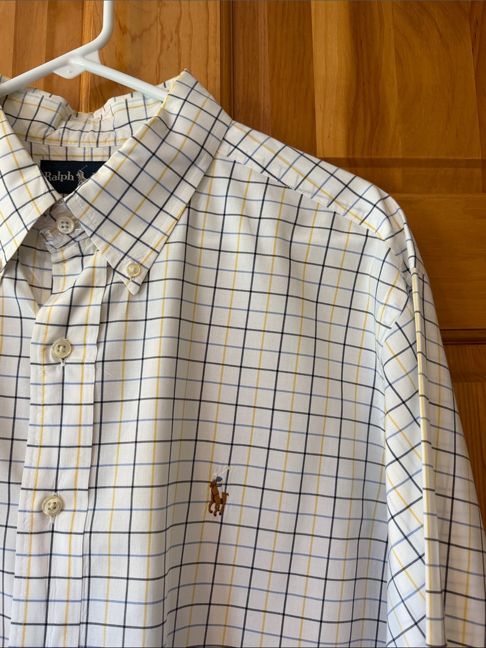 Ralph Lauren White Button-Down Shirt with Blue & Yellow Windowpane